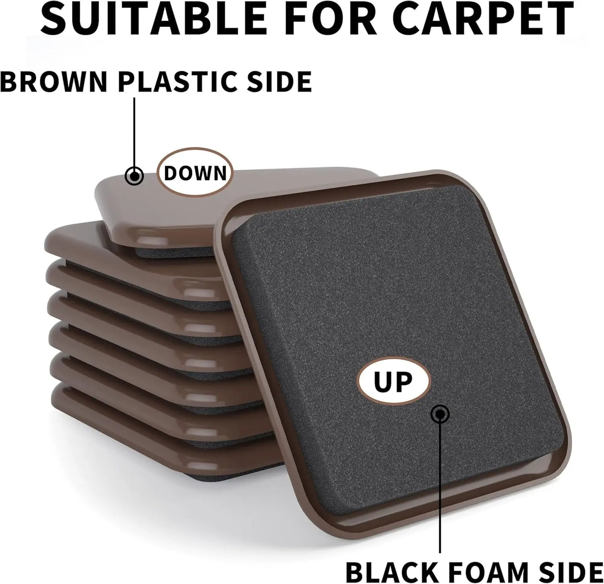 Premium 16-Piece Heavy-Duty Furniture Sliders - 3.5” Square Brown Pads for Carpet Protection and Easy Moving-Allen Cozy Haven Store