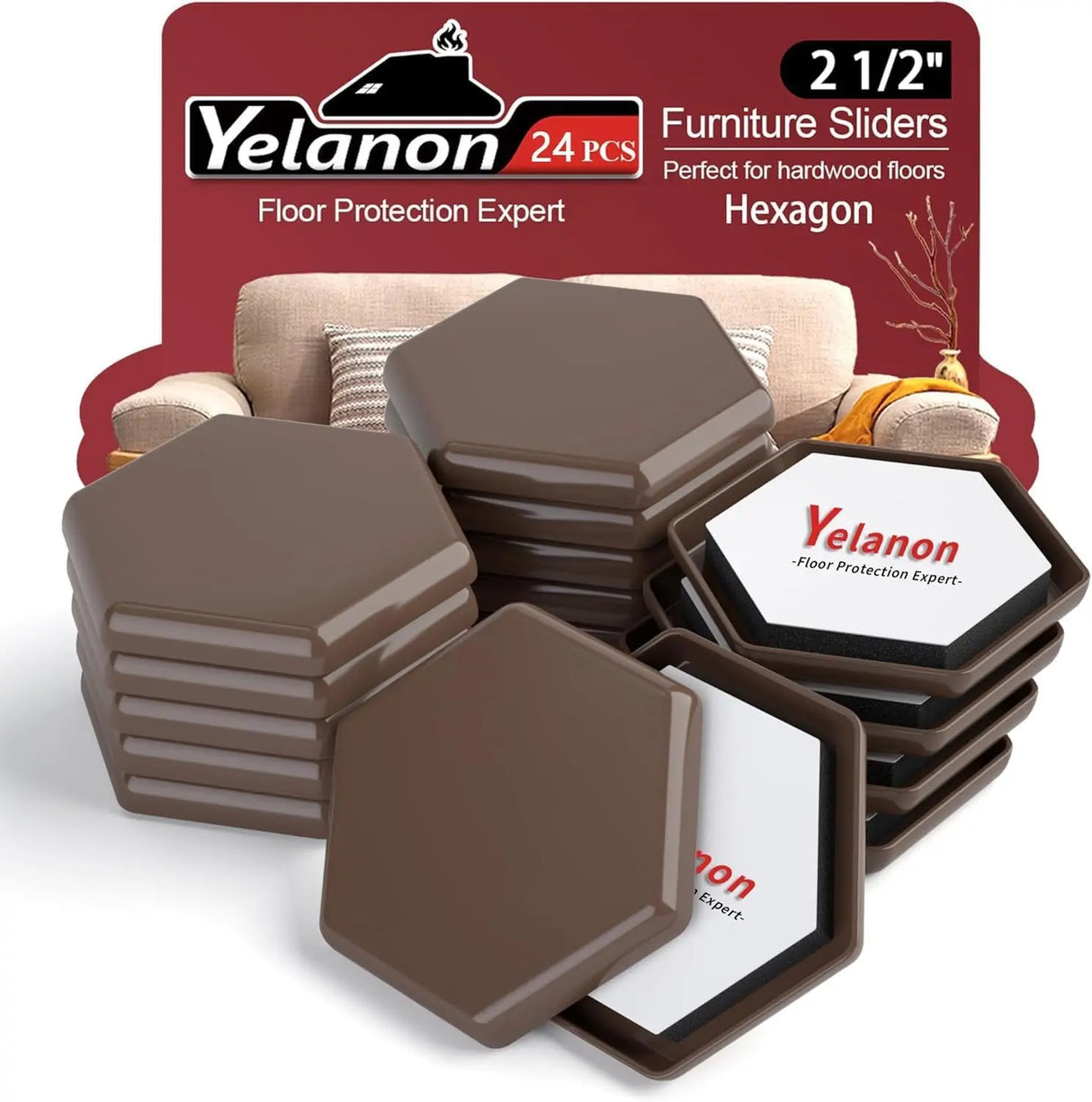 Premium 16-Piece Heavy-Duty Furniture Sliders - 3.5” Square Brown Pads for Carpet Protection and Easy Moving-Allen Cozy Haven Store