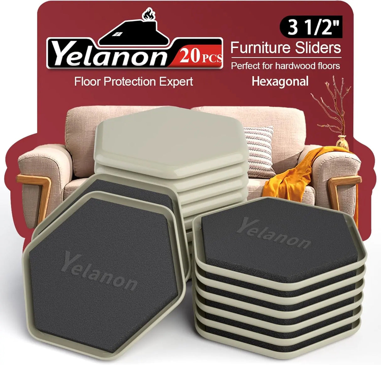 Premium 16-Piece Heavy-Duty Furniture Sliders - 3.5” Square Brown Pads for Carpet Protection and Easy Moving-Allen Cozy Haven Store