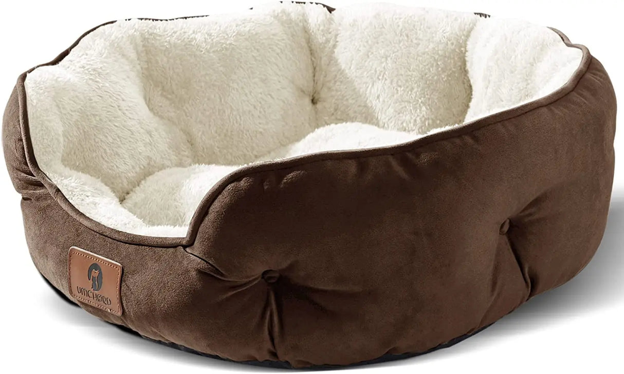 Premium 20-Inch Small Dog and Cat Bed - Extra Soft, Machine Washable, Anti-Slip, and Water-Resistant Oxford Base - Brown-Allen Cozy Haven Store
