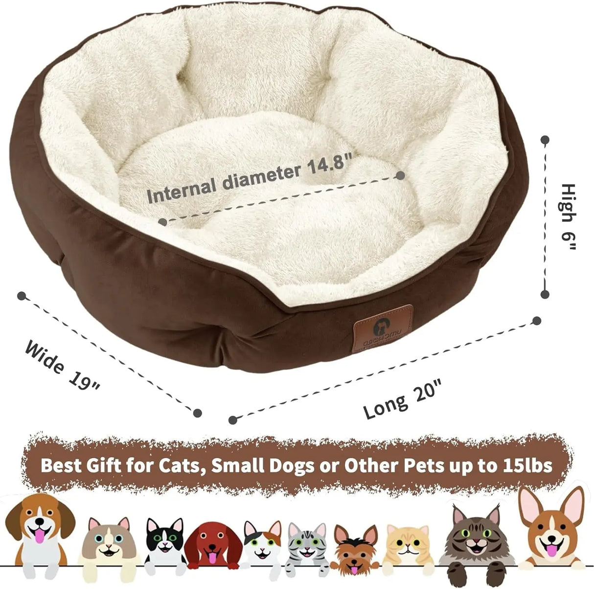 Premium 20-Inch Small Dog and Cat Bed - Extra Soft, Machine Washable, Anti-Slip, and Water-Resistant Oxford Base - Brown-Allen Cozy Haven Store