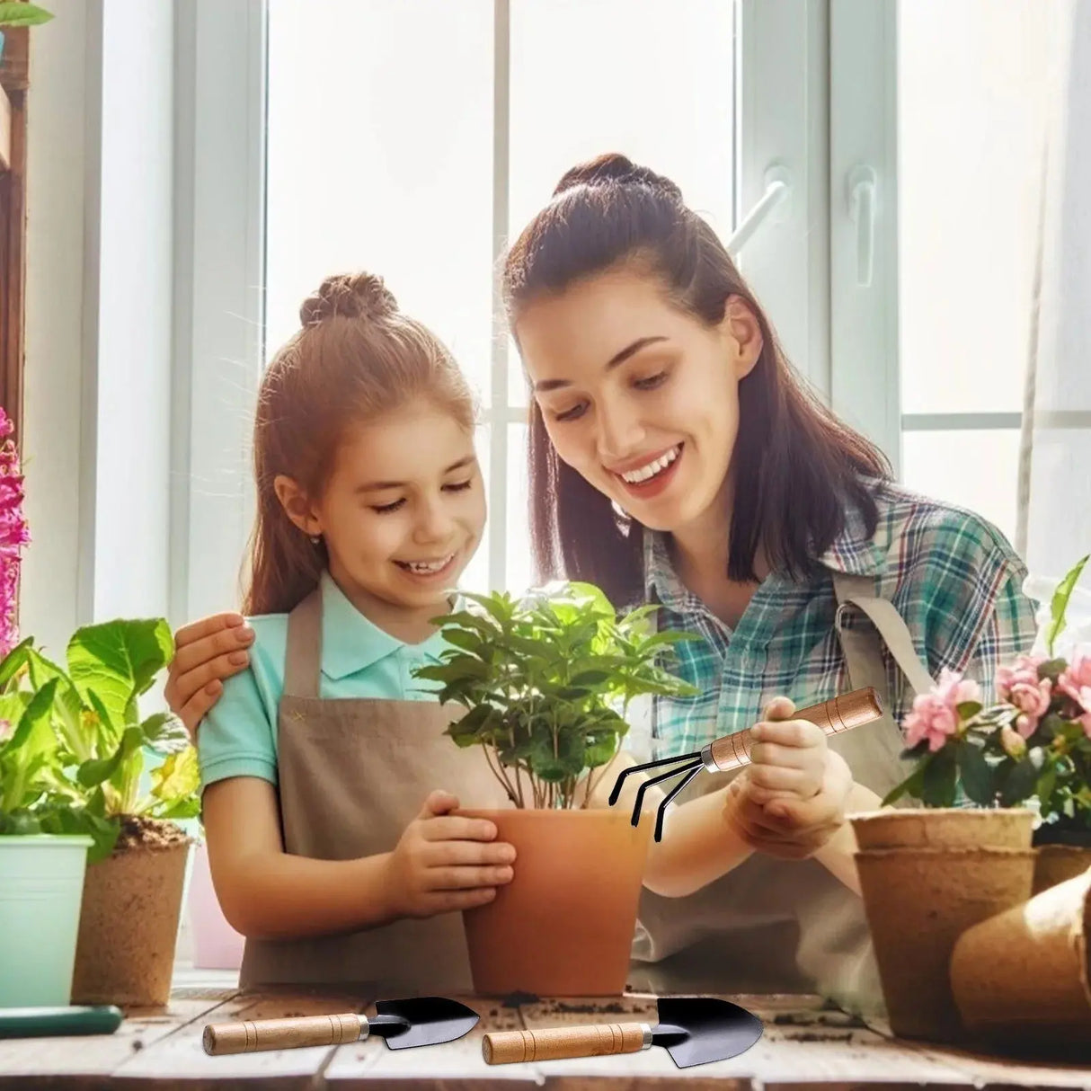 Professional 3-Piece Gardening Tools Set with Non-Slip Wooden Grip - Includes Transplant Trowel, Cultivator, and Hand Rake for Outdoor Gardening-Allen Cozy Haven Store