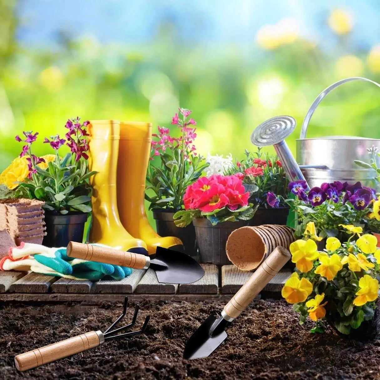 Professional 3-Piece Gardening Tools Set with Non-Slip Wooden Grip - Includes Transplant Trowel, Cultivator, and Hand Rake for Outdoor Gardening-Allen Cozy Haven Store