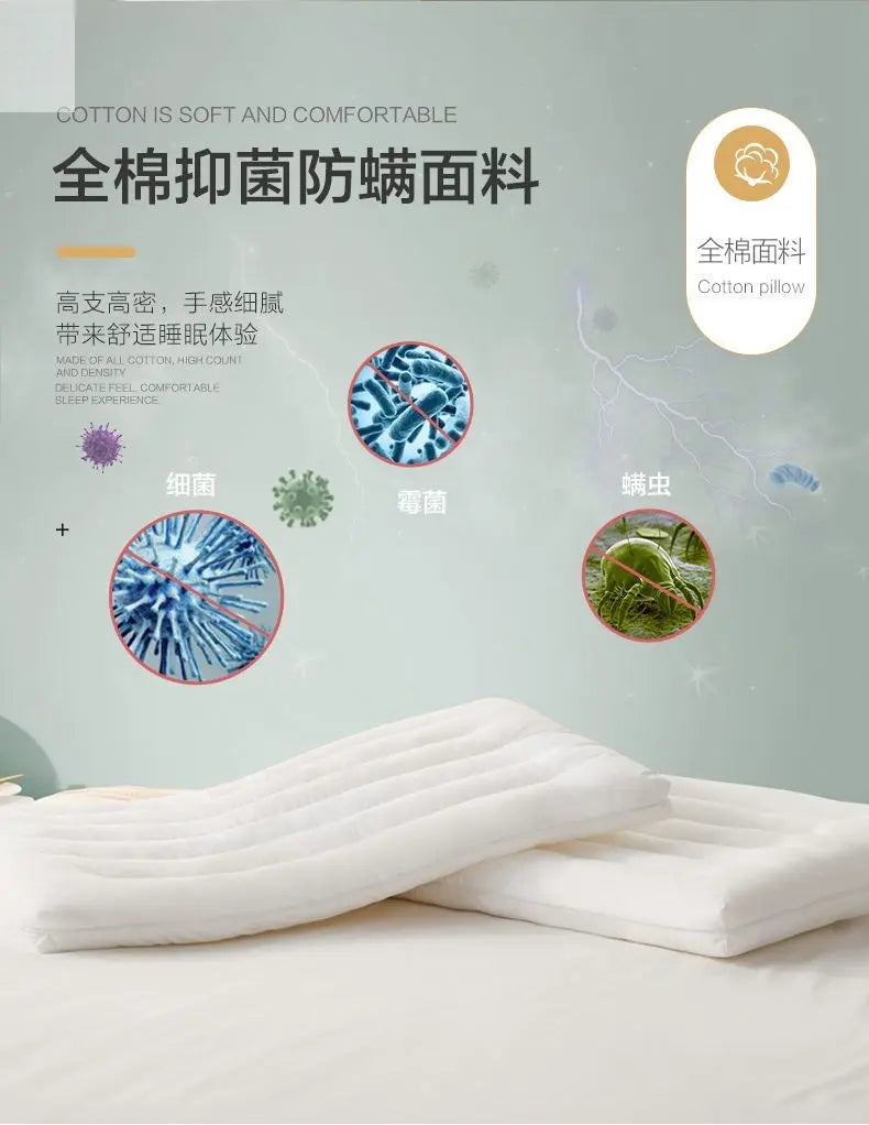 Pure Cotton Low Loft Pillow Cervical Support Adult Male and Female Students Single Soft Ultra-Thin Girl's Low Flat Pillow Inner Allen Cozy Haven Store