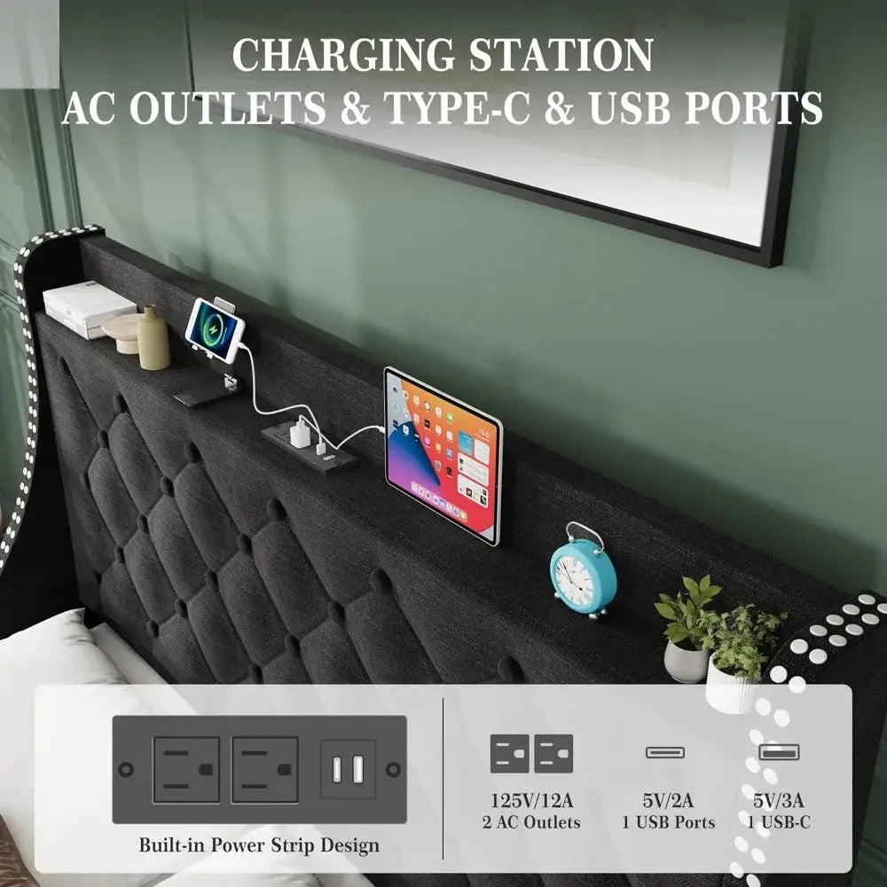 Queen Bed Frame with Storage Drawers & Charging Hub Allen Cozy Haven Store