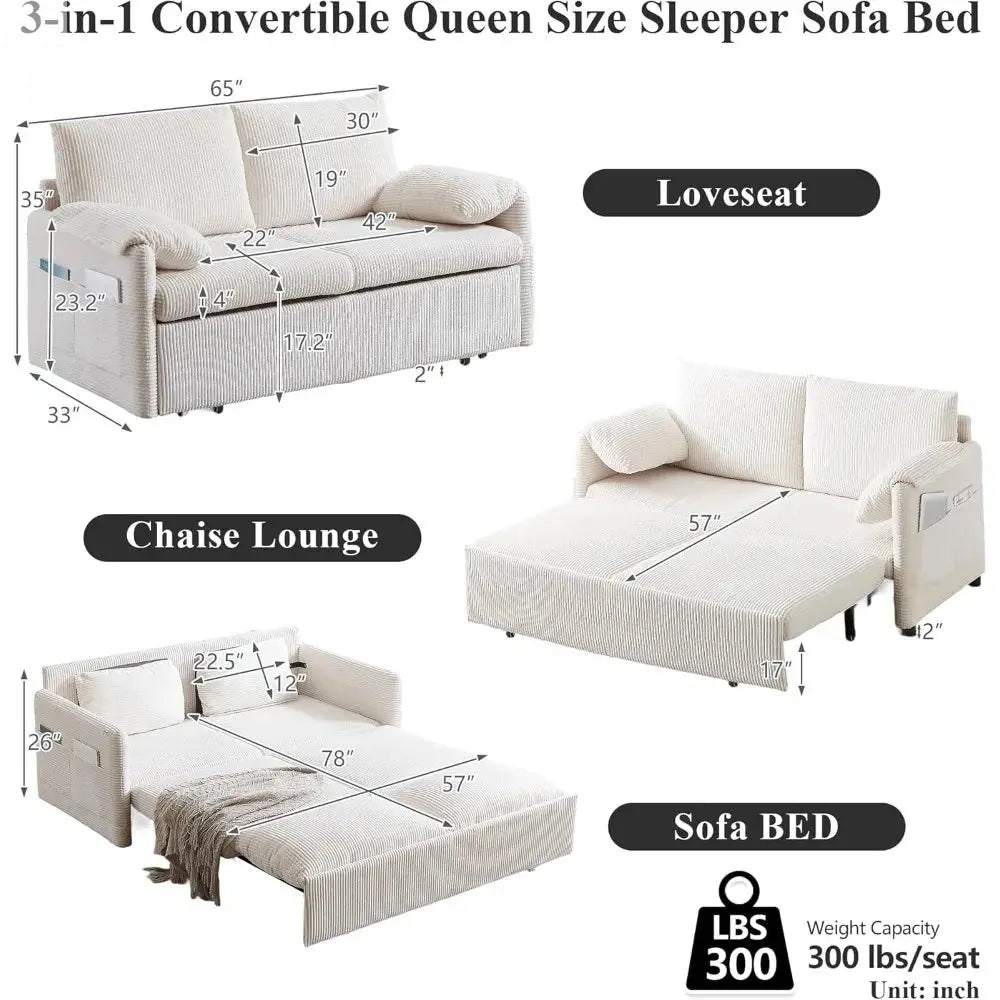 Queen Size Convertible Sofa Bed with Storage and Arm Pillows for Living Room Allen Cozy Haven Store