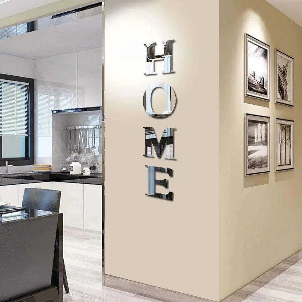 "Set of 4 Large Decorative Home Sign Letters - Family Mirror Wall Art for Living Room, Bedroom, and Kitchen (46x10 Inches)"-Allen Cozy Haven Store