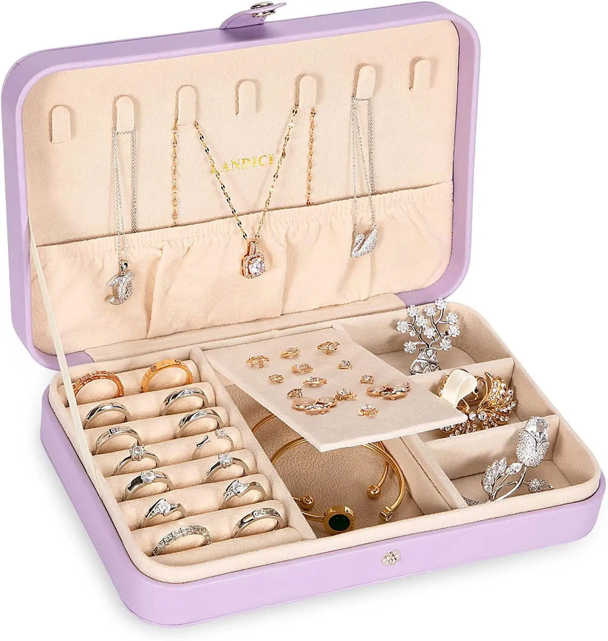 Elegant Lavender PU Leather Jewelry Organizer Case for Women and Girls-Allen Cozy Haven Store