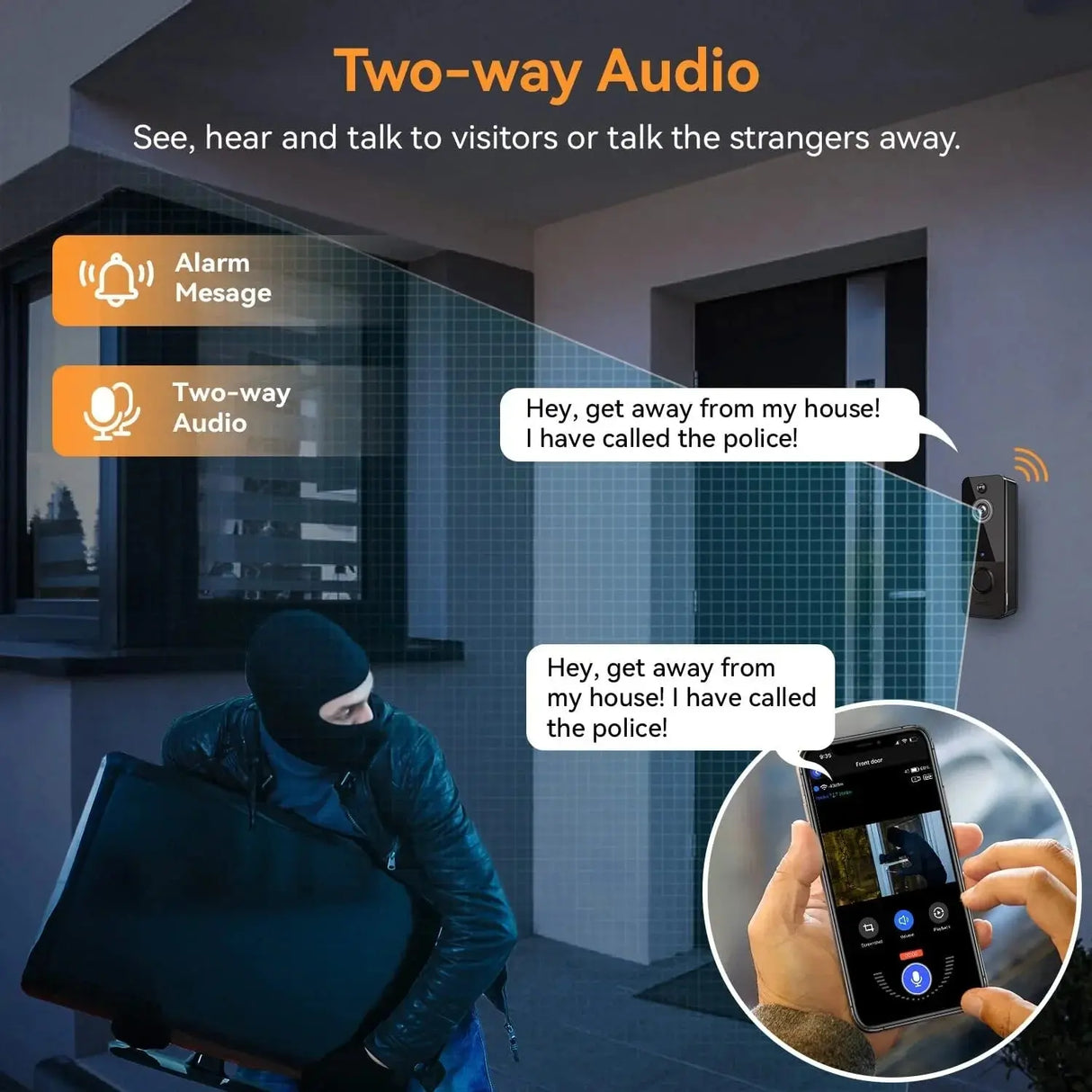 Smart Wireless Doorbell Camera with Chime - Black-Allen Cozy Haven Store