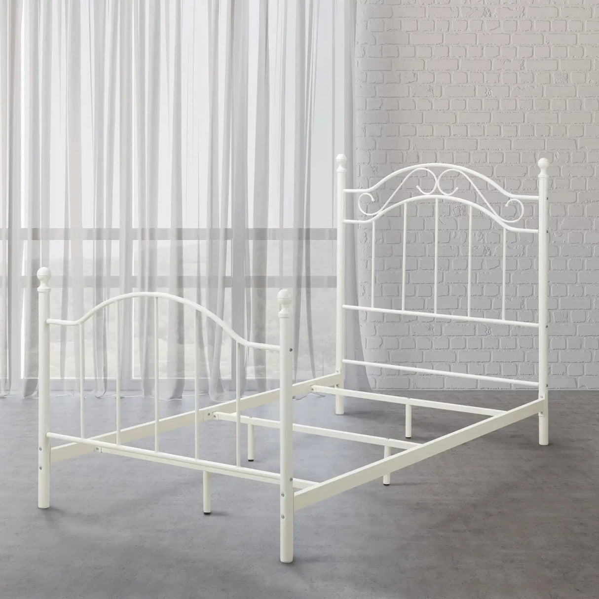 Twin Size White Metal Bed Frame for Bedroom Furniture-Allen Cozy Haven Store