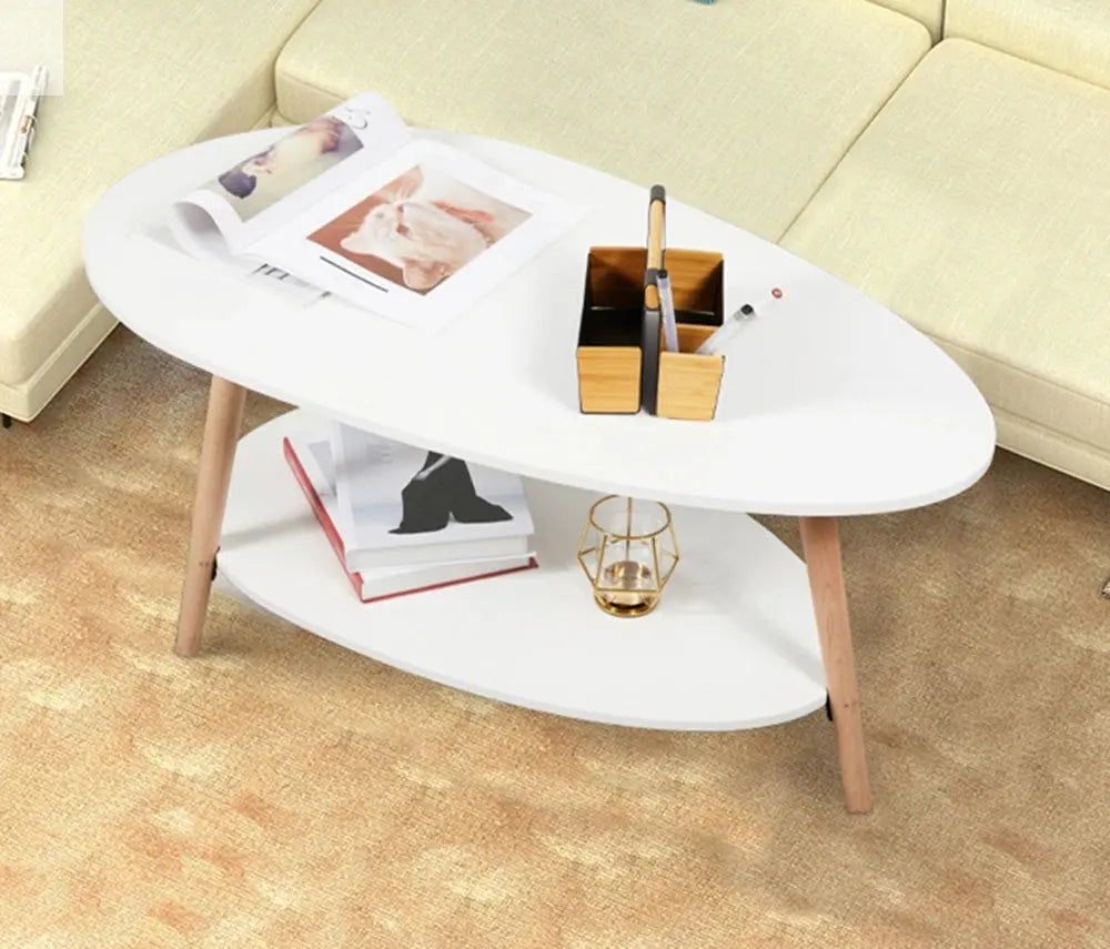 Vabches Coffee Table Oval Wood End Table with 2 Tier Open Storage Shelves White Modern Sofa Side Table for Living Room Furniture Allen Cozy Haven Store