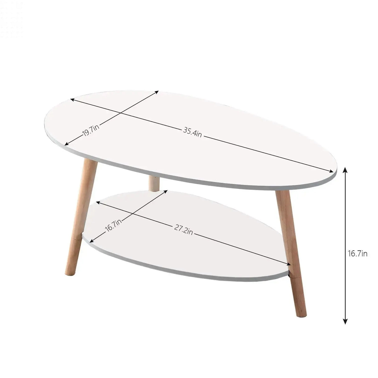Vabches Coffee Table Oval Wood End Table with 2 Tier Open Storage Shelves White Modern Sofa Side Table for Living Room Furniture Allen Cozy Haven Store