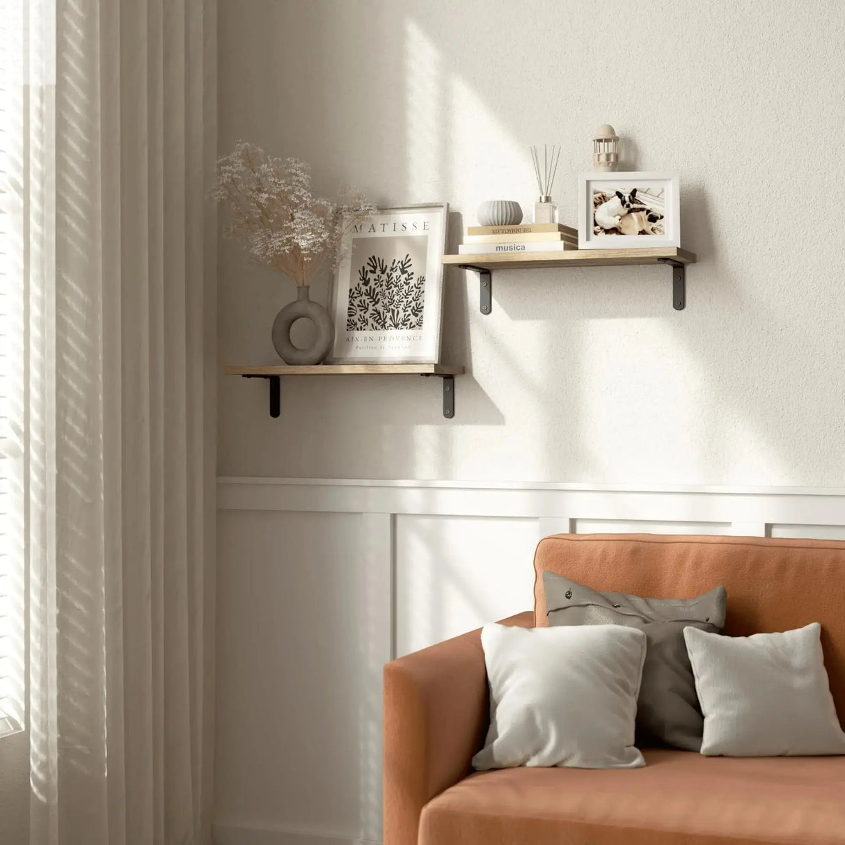 Wood Floating Shelves Set of 2 Farmhouse Style Shelf for Wall Decor Bedroom Bathroom Storage Shelves Living Room Book Shelves Allen Cozy Haven Store