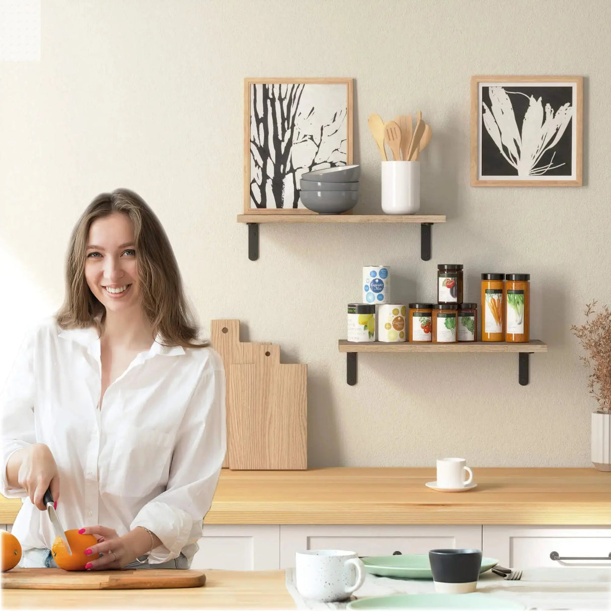Wood Floating Shelves Set of 2 Farmhouse Style Shelf for Wall Decor Bedroom Bathroom Storage Shelves Living Room Book Shelves Allen Cozy Haven Store