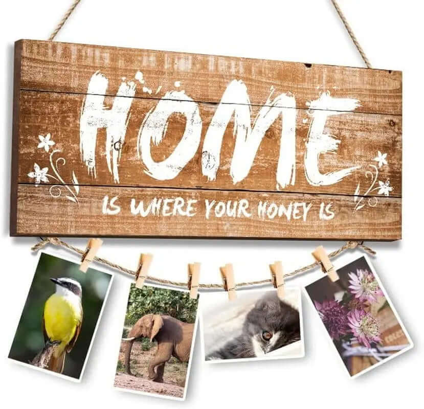 "Wooden Wall Decor- 'Home Is Where Your Honey Is' - Elegant Home Living Room Accent - 11x5x0.2 Inches"-Allen Cozy Haven Store