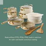 15 Piece Pots and Pans Heavy Duty Aluminum Premium PFA Free Ceramic Nonstick Dutch Oven Pot with Lid - Almond Cream w/Gold Handl Allen Cozy Haven Store