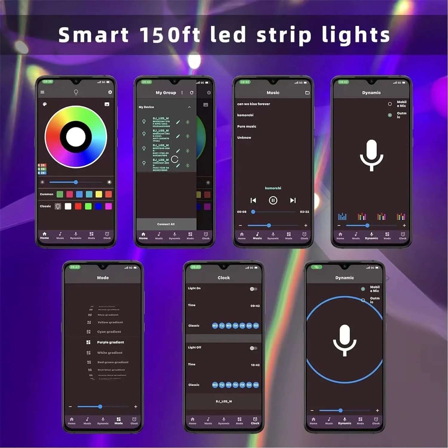 150ft Smart RGB LED Strip Lights with Music Synchronization and 40-Key Remote Control, Mobile Device Compatible for Bedroom Ambiance-Allen Cozy Haven Store