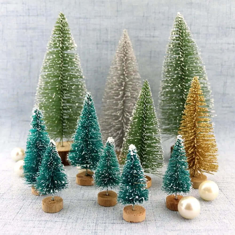 18-Piece Set of Miniature Artificial Pine Christmas Trees with Wood Base - Bottle Brush Snow Trees for Winter Table Decorations and Crafting-Allen Cozy Haven Store