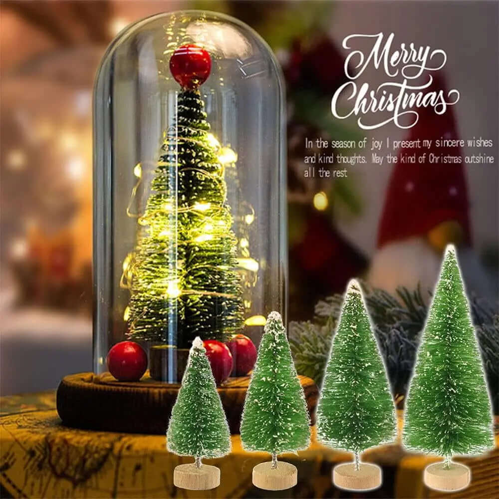 18-Piece Set of Miniature Artificial Pine Christmas Trees with Wood Base - Bottle Brush Snow Trees for Winter Table Decorations and Crafting-Allen Cozy Haven Store