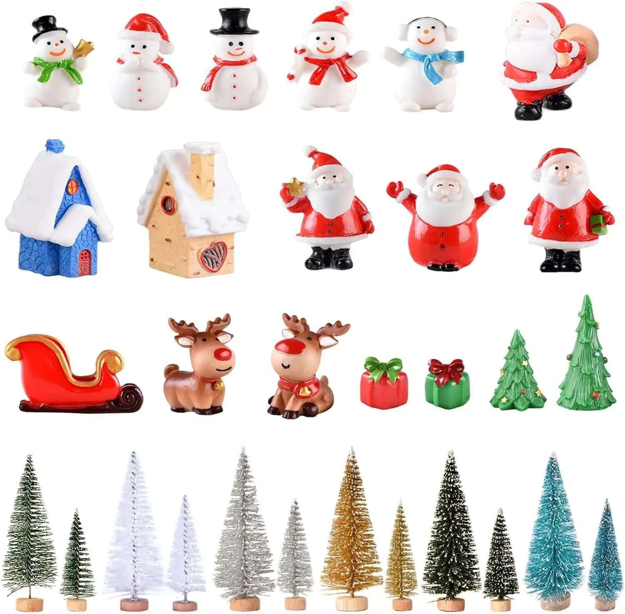 18-Piece Set of Miniature Artificial Pine Christmas Trees with Wood Base - Bottle Brush Snow Trees for Winter Table Decorations and Crafting-Allen Cozy Haven Store