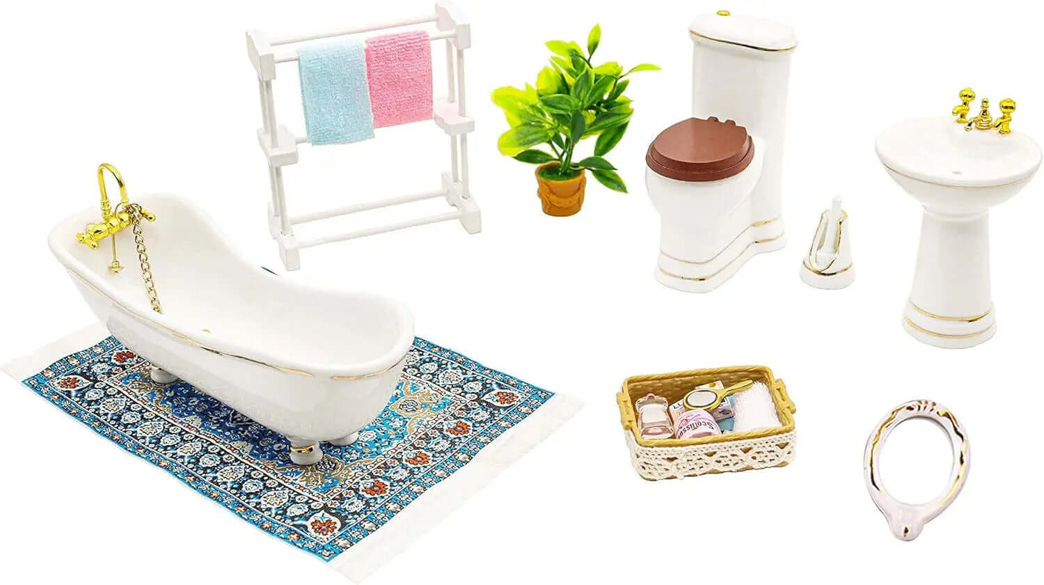 1:12 Scale Miniature Ceramic Bathroom Furniture Set - Ideal Accessories for Miniature Homes and Gifts-Allen Cozy Haven Store