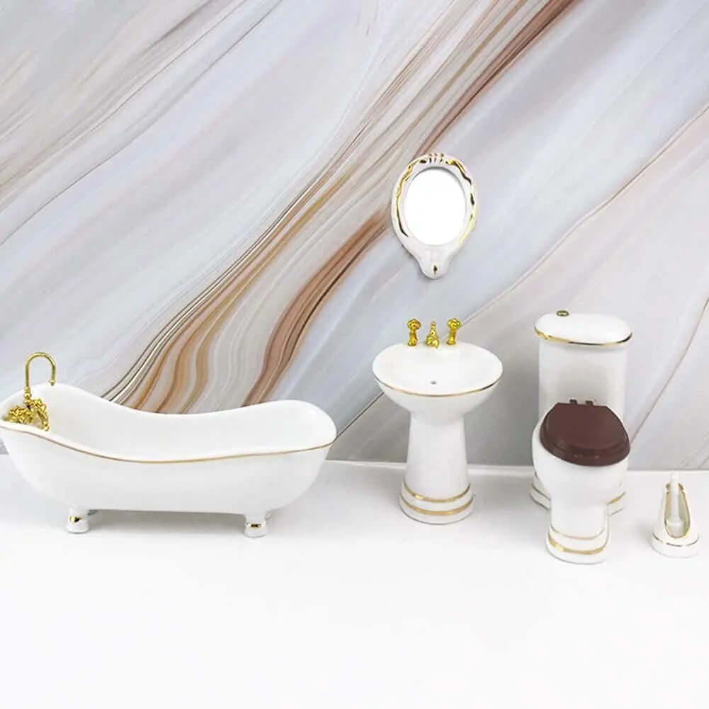 1:12 Scale Miniature Ceramic Bathroom Furniture Set - Ideal Accessories for Miniature Homes and Gifts-Allen Cozy Haven Store