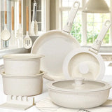 21 Piece Pots and Pans Set Non-Stick, Astercook Ceramic Cookware Set with Sensor Handles, Milky white Allen Cozy Haven Store