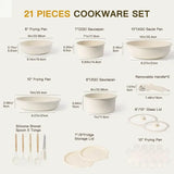 21 Piece Pots and Pans Set Non-Stick, Astercook Ceramic Cookware Set with Sensor Handles, Milky white Allen Cozy Haven Store