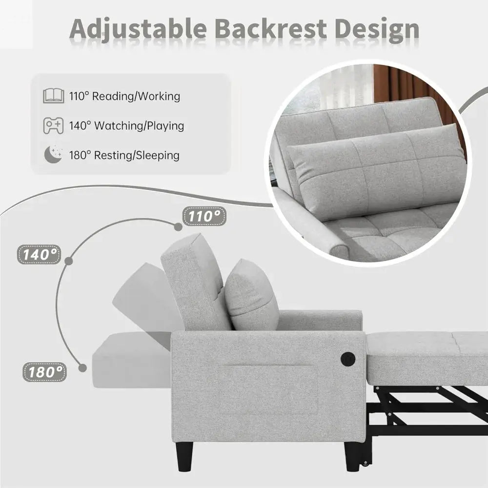 "3-in-1 Sleeper Chair - Convertible Futon with USB Ports & Side Pockets, Adjustable Recliner for Small Spaces & Bedrooms" Allen Cozy Haven Store