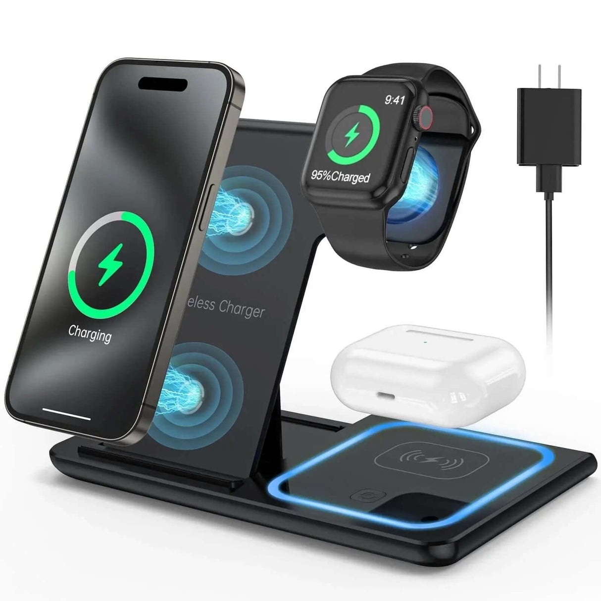 3-in-1 Wireless Charging Station with 18W Fast Charging-Allen Cozy Haven Store