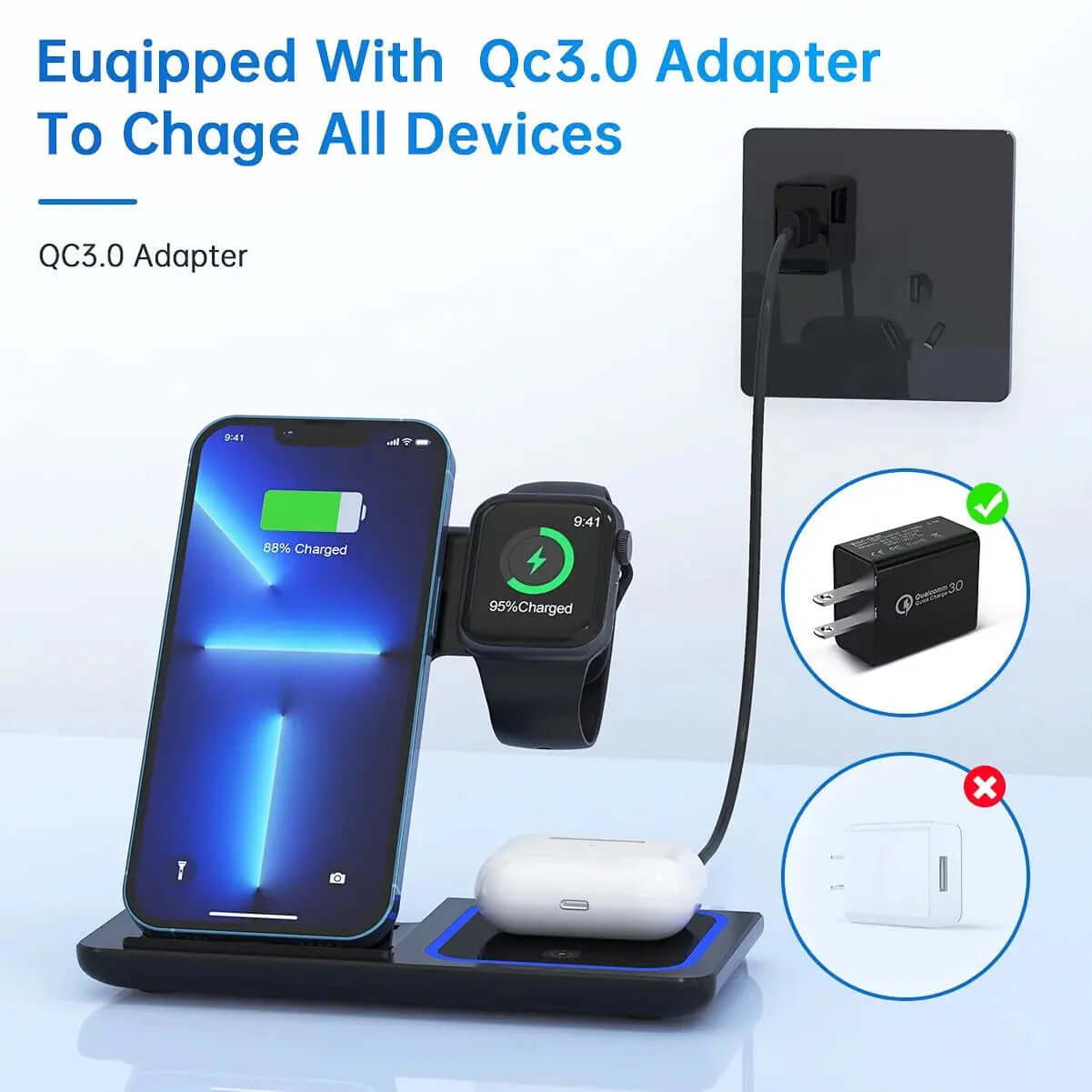 3-in-1 Wireless Charging Station with 18W Fast Charging-Allen Cozy Haven Store