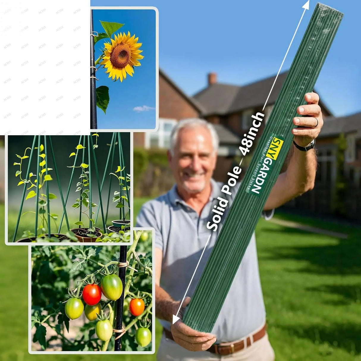 48-Inch Garden Stakes - 20 Pack Solid Fiberglass Plant Support Rods for Tomato Trellis (Green) SnyGardn