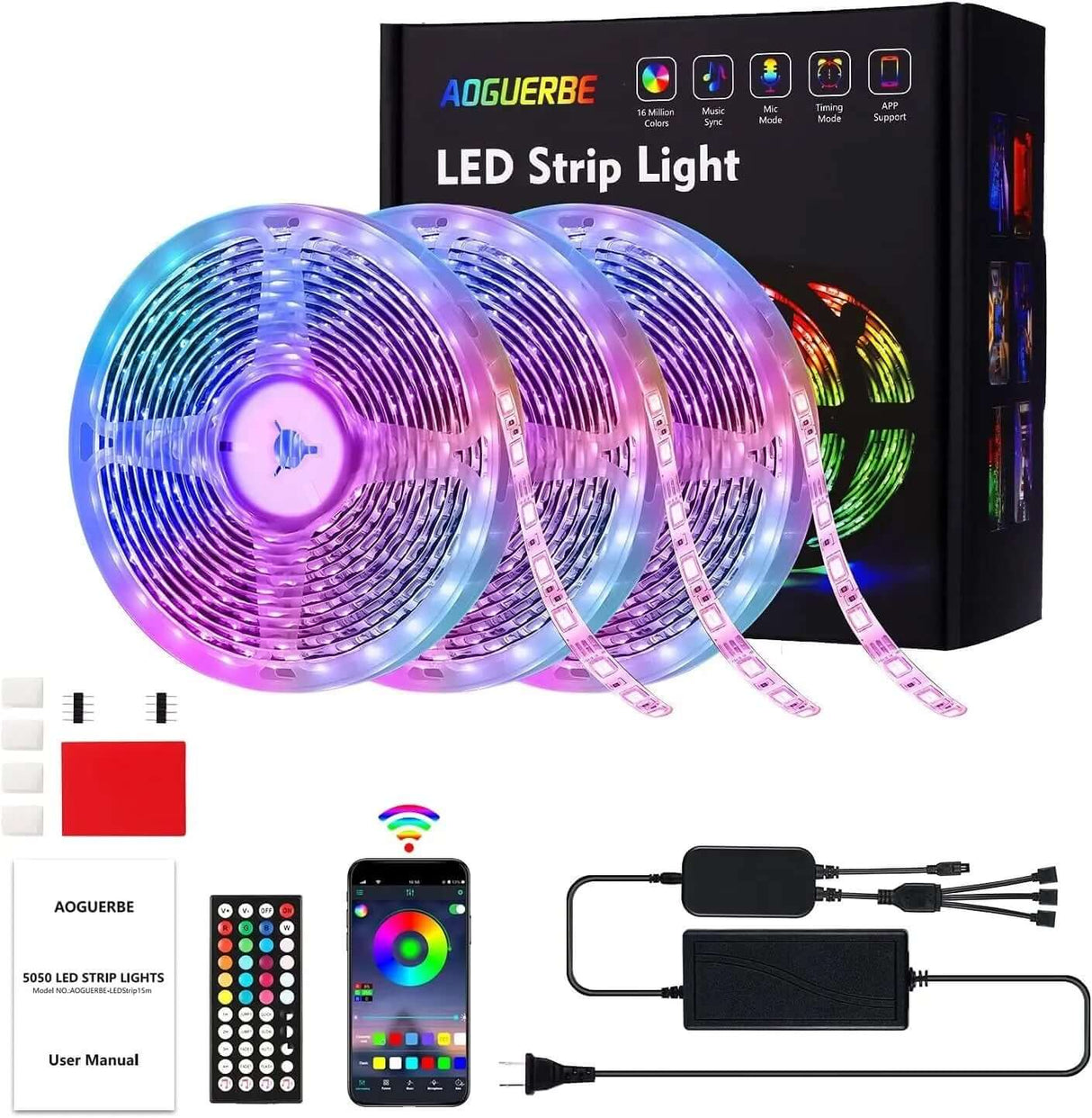 50 Ft Ultra Long 5050 RGB LED Strip Lights for Bedroom - Smart Music Sync, Color Changing with Bluetooth App & Remote Control for Home-Allen Cozy Haven Store