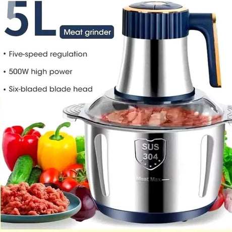 5L Electric Meat Grinders Multifunctional Vegetable Slicer Chopper 304Stainless Steel Food Processor Mixer Machine Kitchen Tool Allen Cozy Haven Store