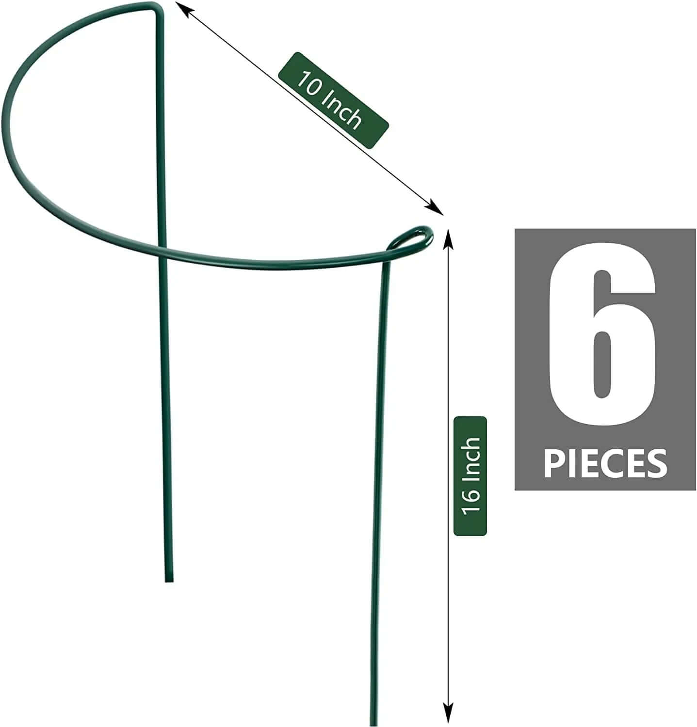 6-Pack Metal Garden Plant Support Stakes - 10" Wide x 16" High Green Half-Round Support Rings for Potted Plants, Ideal for Tomatoes and Hydrangeas-Allen Cozy Haven Store