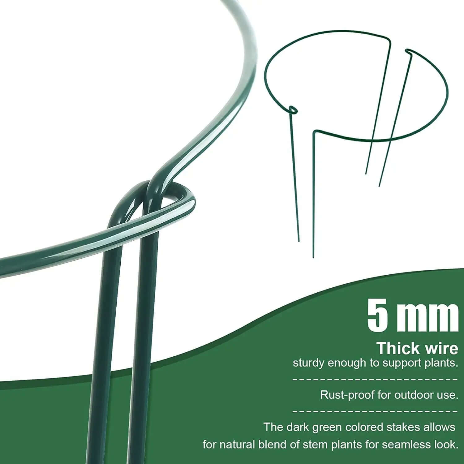 6-Pack Metal Garden Plant Support Stakes - 10" Wide x 16" High Green Half-Round Support Rings for Potted Plants, Ideal for Tomatoes and Hydrangeas-Allen Cozy Haven Store