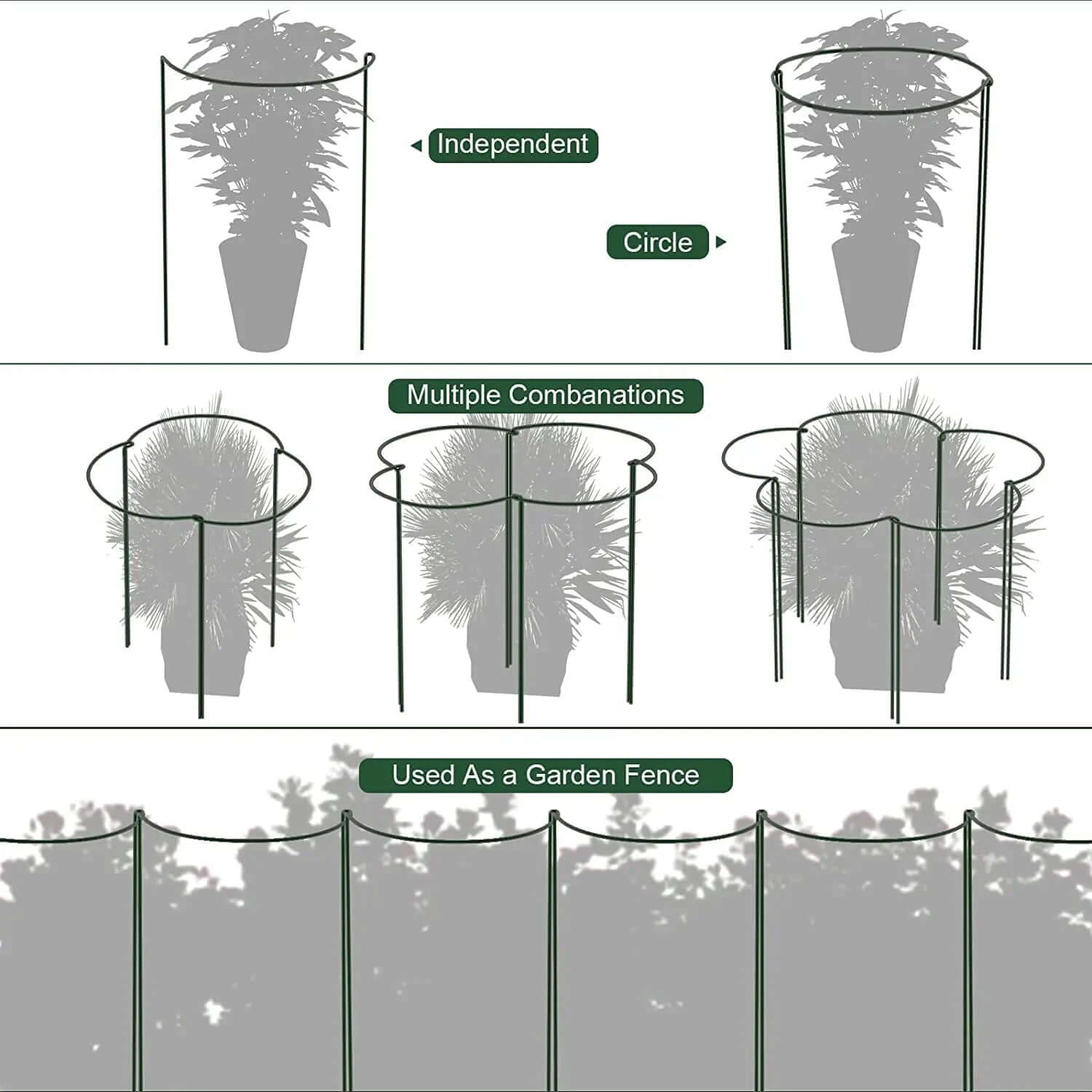 6-Pack Metal Garden Plant Support Stakes - 10" Wide x 16" High Green Half-Round Support Rings for Potted Plants, Ideal for Tomatoes and Hydrangeas-Allen Cozy Haven Store