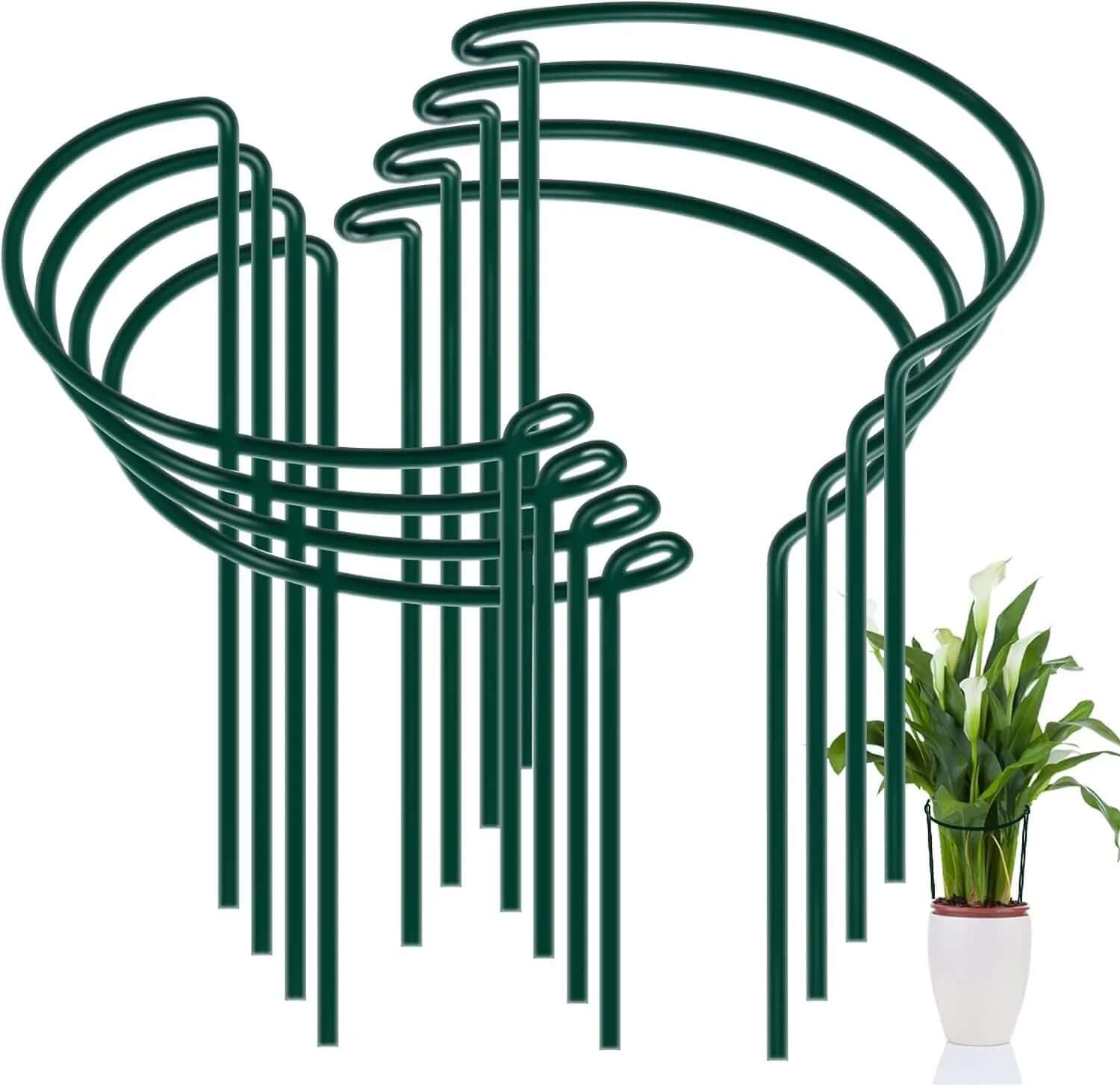 6-Pack Metal Garden Plant Support Stakes - 10" Wide x 16" High Green Half-Round Support Rings for Potted Plants, Ideal for Tomatoes and Hydrangeas-Allen Cozy Haven Store