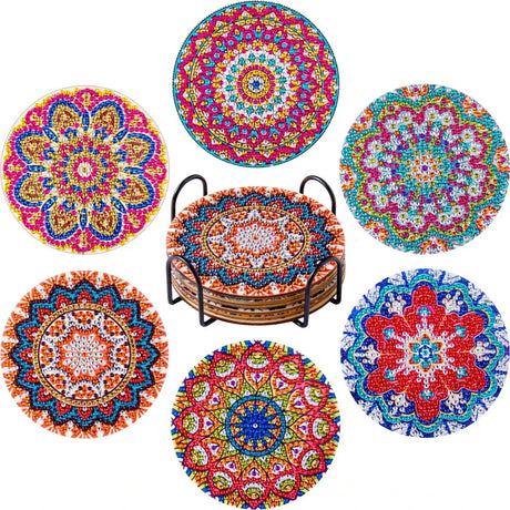 6-Piece Mandala Diamond Painting Coaster Set with Holder - Art Kits-Allen Cozy Haven Store