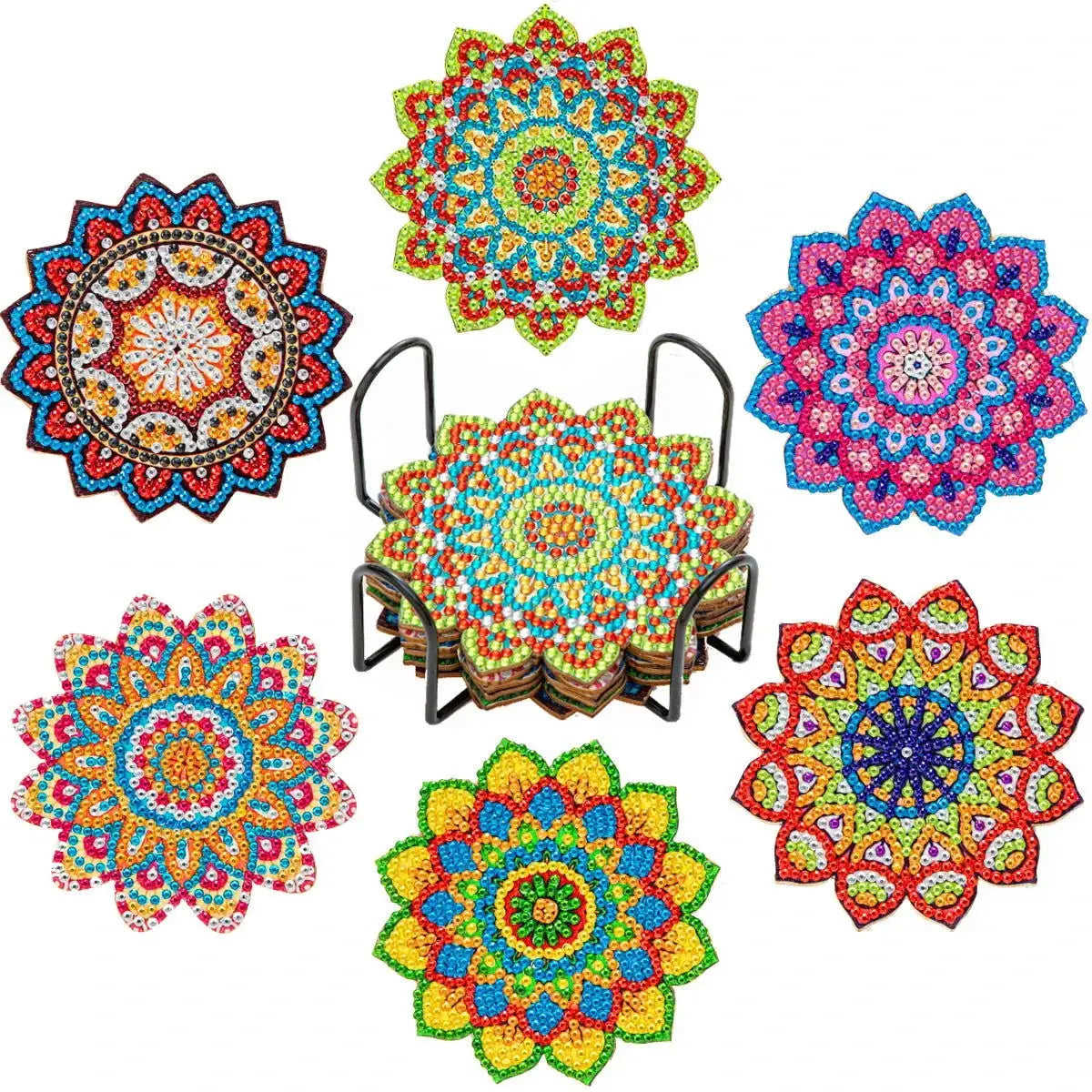 6-Piece Mandala Diamond Painting Coaster Set with Holder - Art Kits-Allen Cozy Haven Store