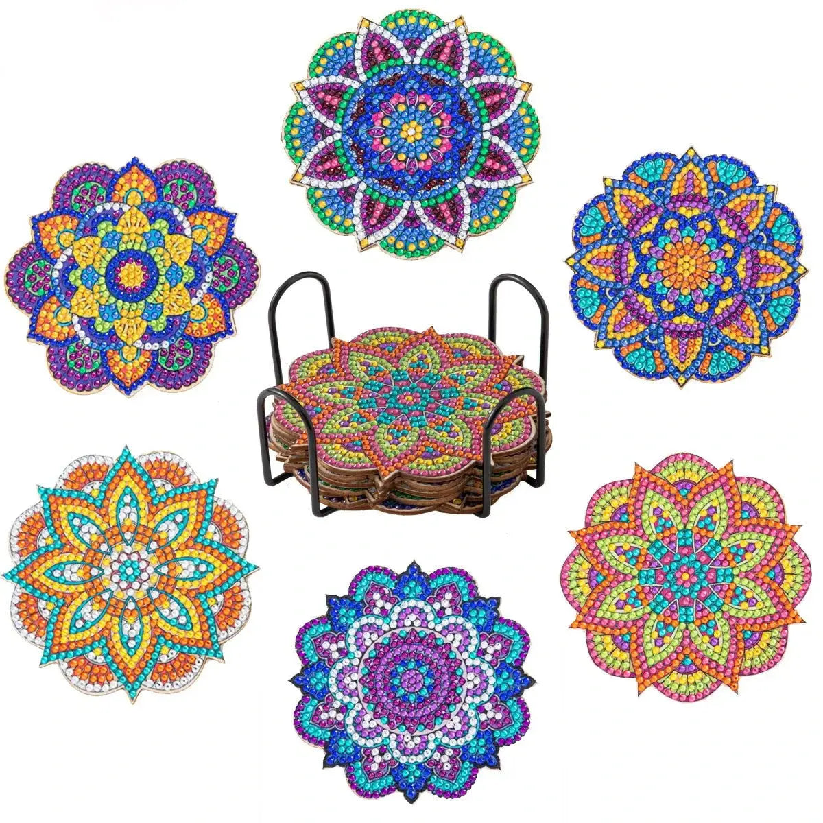 6-Piece Mandala Diamond Painting Coaster Set with Holder - Art Kits-Allen Cozy Haven Store