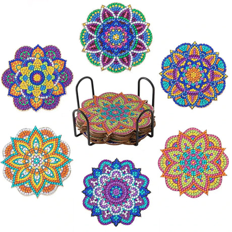 6-Piece Mandala Diamond Painting Coaster Set with Holder - Art Kits-Allen Cozy Haven Store