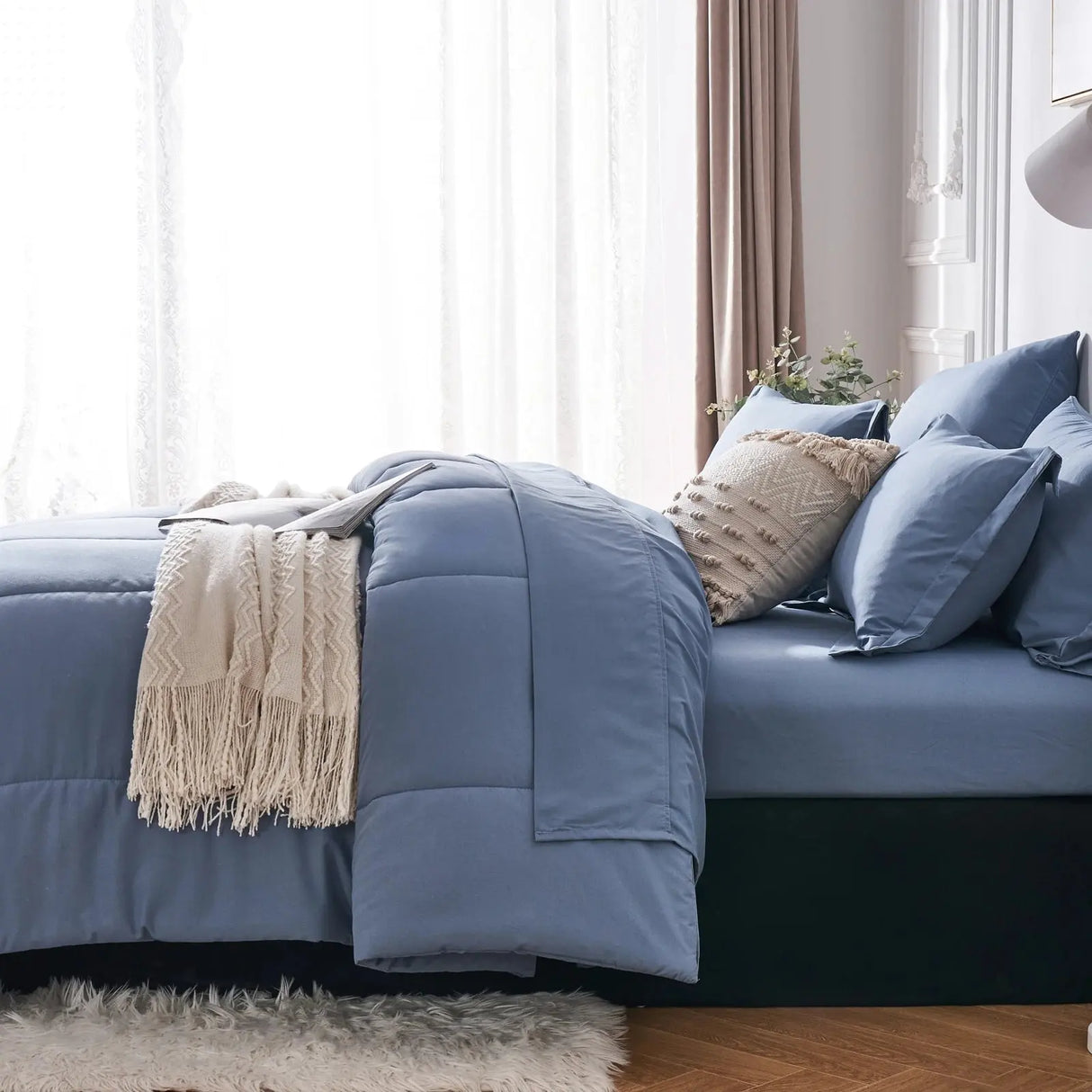 7 Piece Bed In A Bag Comforter Set Queen, Stylish solid geometry   Comforter And Sheet,Pillowcase Set, ideal gift Allen Cozy Haven Store