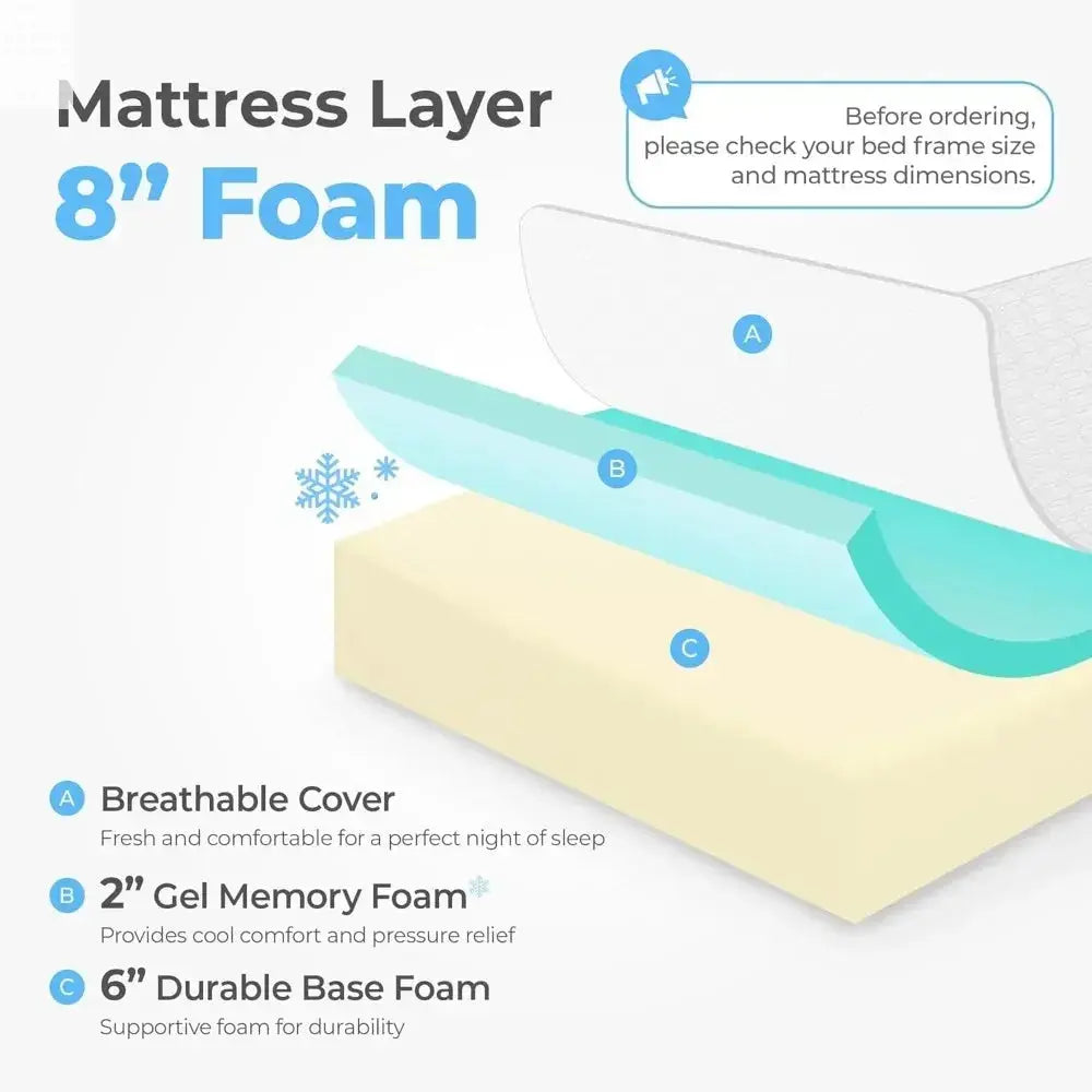 8 Inch Twin Cooling Gel Memory Foam Mattress Medium Firm CertiPUR-US Certified Enhanced Pressure Relief Removable Cover Allen Cozy Haven Store