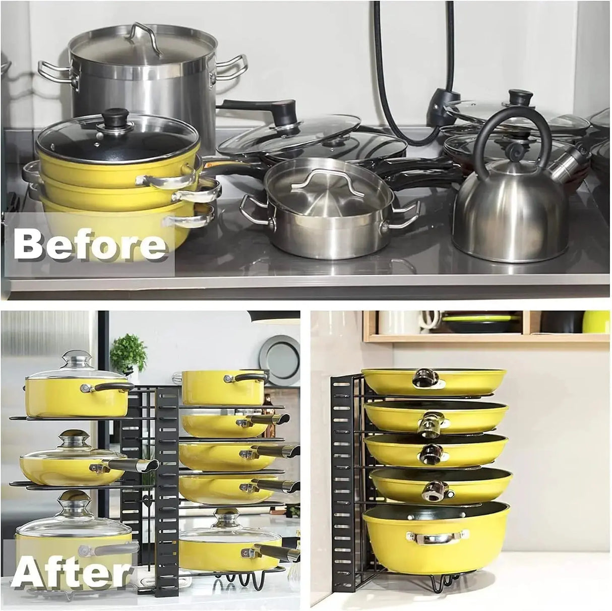 8-Tier Pot and Pan Organizer Rack with Lid Storage for Kitchen organization - Upgraded Cookware Organizer and Storage Solution-Allen Cozy Haven Store