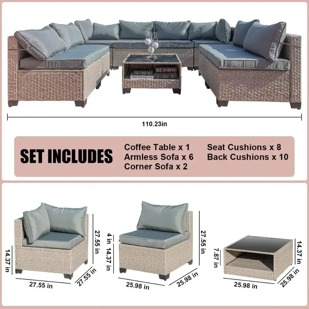 9-Piece All-Weather Patio Furniture Set with Cushions and Storage Table for Outdoor Comfort-Allen Cozy Haven Store