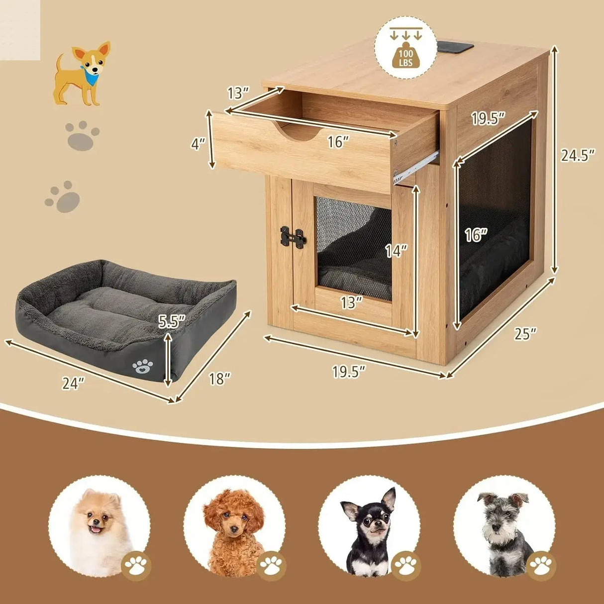 All-in-One Dog Crate Storage Coffee Table Wood for Living Room Bedroom Sofa Bedside Corner Several Small Square Sub-Pet Cabinets Allen Cozy Haven Store