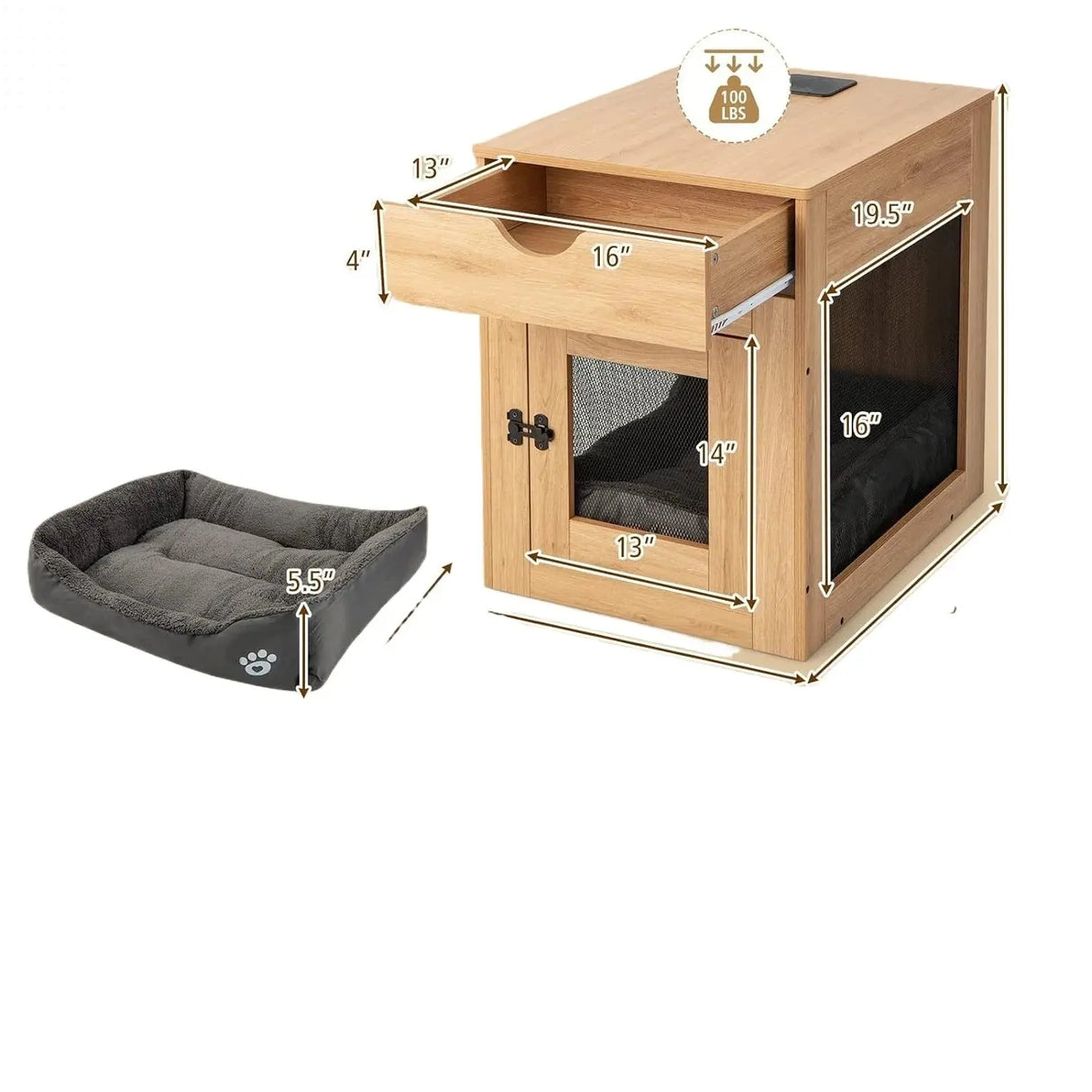 All-in-One Dog Crate Storage Coffee Table Wood for Living Room Bedroom Sofa Bedside Corner Several Small Square Sub-Pet Cabinets Allen Cozy Haven Store