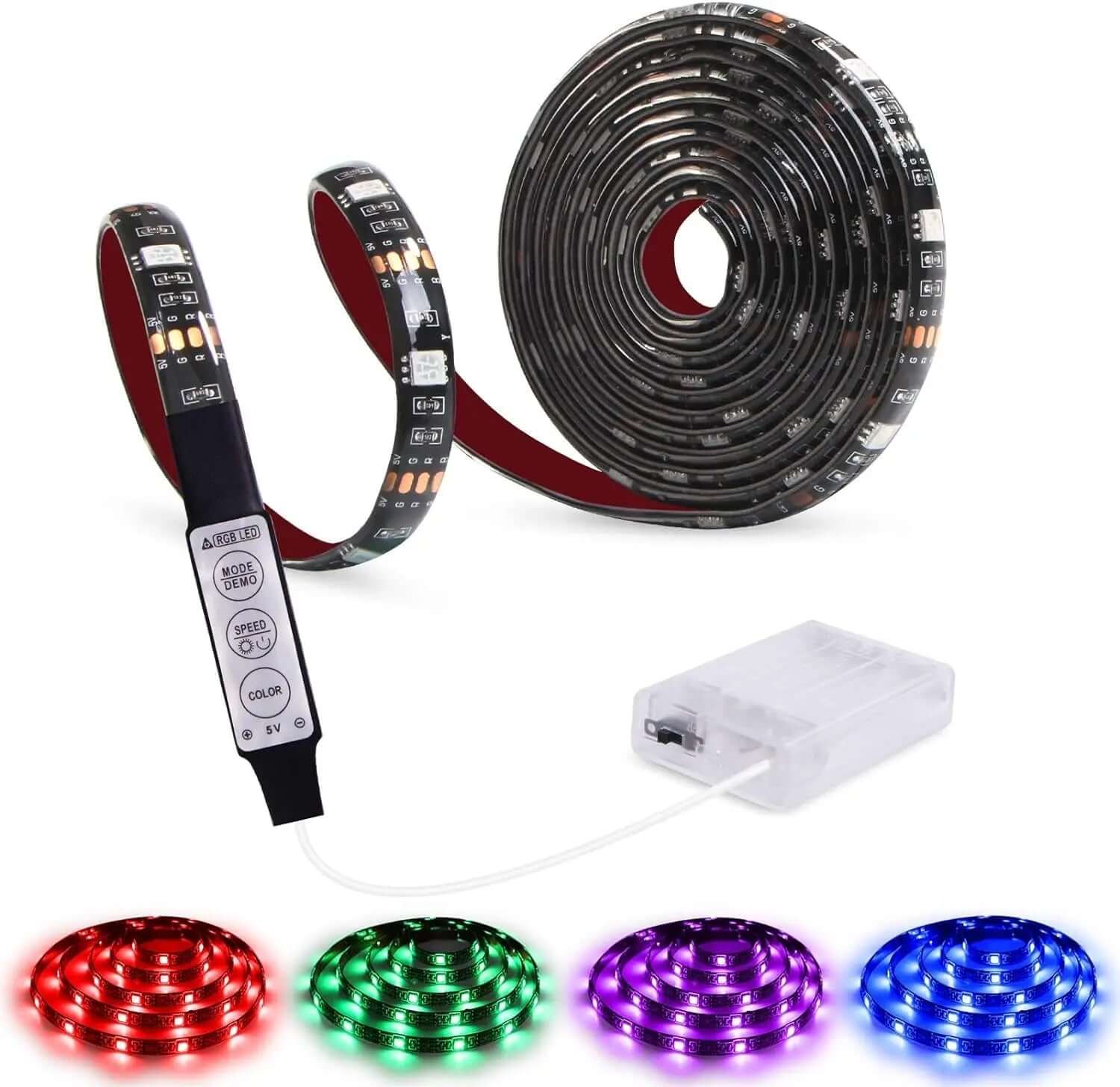 Battery-Operated Waterproof RGB LED Strip Lights with Mini Controller - 2M (6.56Ft) Multi-Color Changing Rope Lights-Allen Cozy Haven Store