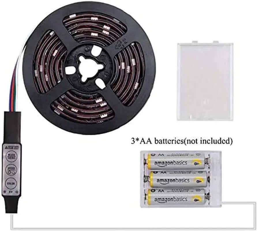 Battery-Operated Waterproof RGB LED Strip Lights with Mini Controller - 2M (6.56Ft) Multi-Color Changing Rope Lights-Allen Cozy Haven Store
